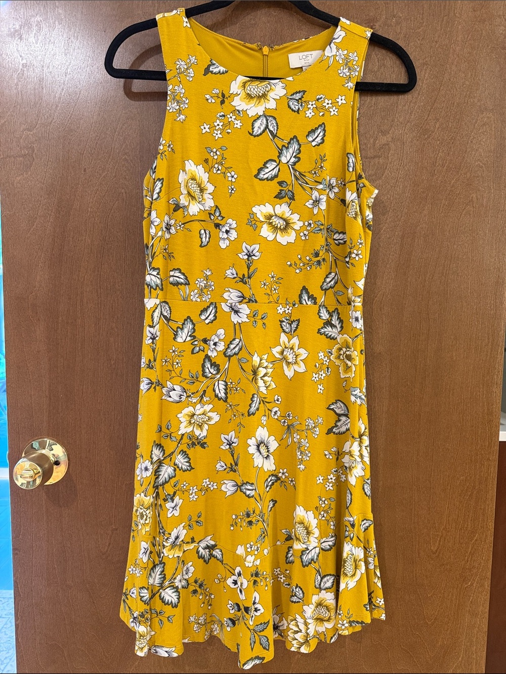 LOFT Mustard Yellow Floral Midi Dress
